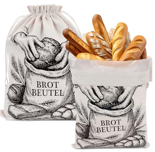 beanicus Leinenbeutel zur Brotaufbewahrung, 45x35cm, 2 Stück, mit TPU Innenfutter, Leinenbeutel für Brot, Brotbeutel Leinen