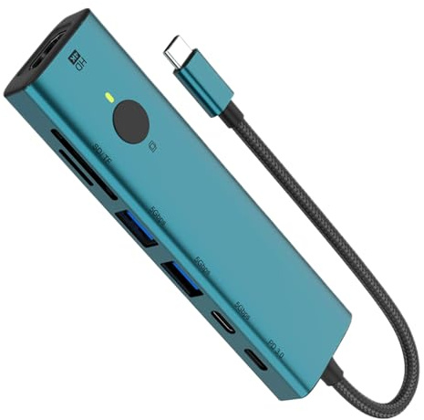 Hub USB multiporta, docking station USB 3.0, 7 porte, 5 Gbps, sdoppiatore 4K con funzione sleep screen, per computer desktop e monitor portatili