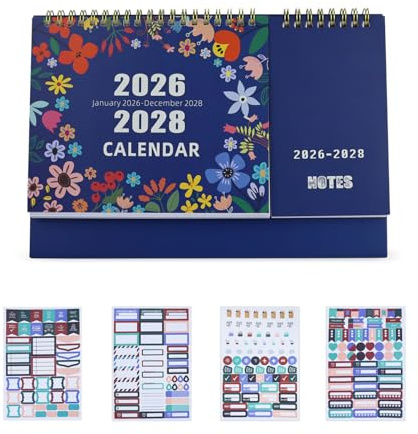 FuninCrea Calendario de pared 2026-2028, calendario familiar de 3 años 2026 con notas y 4 pegatinas, calendario de mesa para el planificador mensual, calendario anual 2026, regalo para Navidad, Año