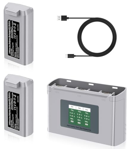 Spicula Mini 4K Akku Ladegerät Set 2 intelligente Mini 4K Flugakkus (2400 mAh) × 2 und EIN bidirektionaler 3 Fach Ladehub mit LCD Display × 1 Kompatibel mit DJI Mini 2/SE/2 SE/4K Drohnen