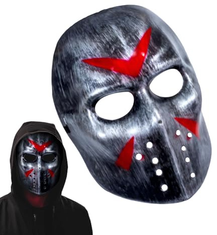 Generisch Halloween Cosplay Hockey-Maske, Hockey-Maske-Kostüm Party Prop,Verstellbare Halloween-Kostümmaske, gruselige, lustige Mode-Cosplay-Maske für -Party