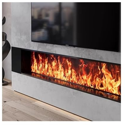 Wasserdampf-Einbaukamin, 3D-realistischer elektrischer Kamin mit zerstäubter Flamme, Touch-/Fernbedienung, Timer, Flammeneinstellung, Schwarz Wandkamin(XXL)
