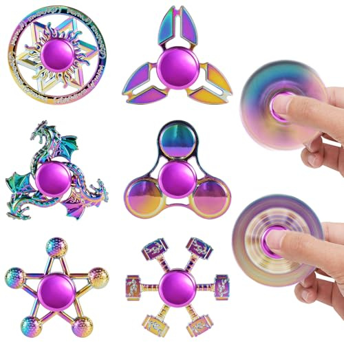 6er Set Metall Fidget Spinner Regenbogen | Sensorisches Anti-Stress Spielzeug für Kinder & Erwachsene | Langlebig, für Büro, Schule, Angstbewältigung & als Geschenk