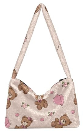 OWFKAY Plüsch Unterarmtasche Love Brown Bear Damen Flauschige Umhängetasche Frauen Flauschige Tote Bag für Herbst und Winter