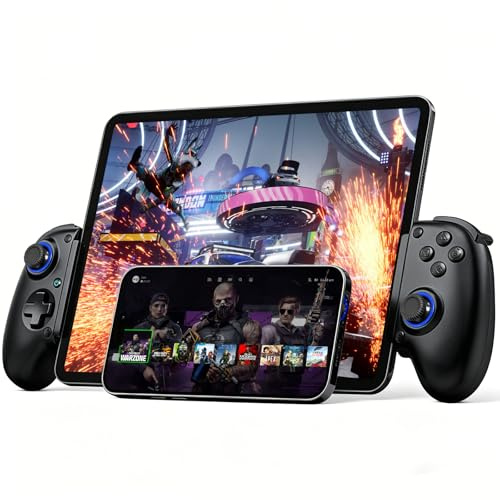 Joso Manette de jeu mobile cloud pour iPhone 16/15/14, iPad, tablette, Android/PC/Switch/manette de jeu avec fonction turbo, streaming sur PS4/Xbox/PC, effet Hall/déclencheur Hall Noir