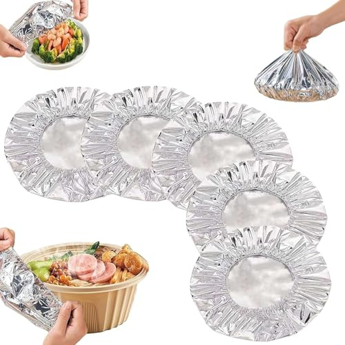 60PCS Reusable Aluminium Foil Insulation Cover, Aluminium Foil Covers for Food, Kitchen Fresh-Keeping Aluminum Foil Food Covers, Adjustable Elastic Bowl Covers Food Storage Covers for Kitchen