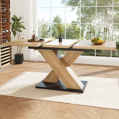 Yihomfy Table à Manger Extensible Téléscopique 119-158,5 x 80 x 75 cm, Table Salle à Manger pour 6-8 Personnes, Table Extensible Cuisine Bois Massif et Design Élégant, Stable et Facile à Nettoyer