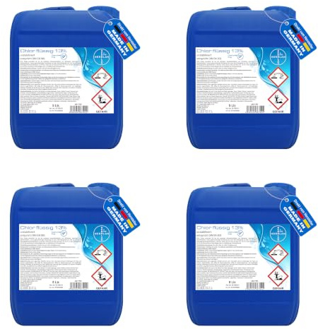 HERRLAN® Chlor flüssig 13% – 4 x 5 Liter Gebinde, 26 Kg Netto / 20 Liter | Frei von Cyanursäure - Profi-Wasserdesinfektion für Pool, SwimSpa & Whirlpool - Made in Germany