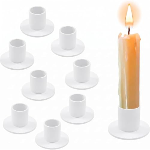 8 Stück Kerzenständer Weiß, Retro Kerzenhalter Stabkerze | Kerzenständer für Stabkerzen mit Stabiler Basis, Für Tischdeko, Wohnzimmer, Hochzeit und Candlelight Dinner