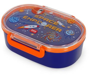 LEGAMI - Behälter, Brotdose Space-Thema, 1 Snack-Box | Mit abnehmbarem Trennelement, Clip-Verschluss, leicht zu öffnen und wieder zu schließen, spülmaschinenfest, 18 x 7 x 14 cm
