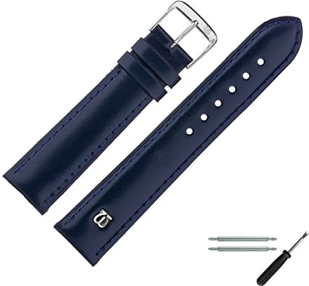 MARBURGER Uhrenarmband 18mm Leder Blau Silber Glatt Mit Naht - Montage Set 1001851000120