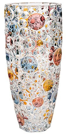 Bohemia Jihlava - Jarrón de cristal (35 cm), color azul, amarillo y rojo