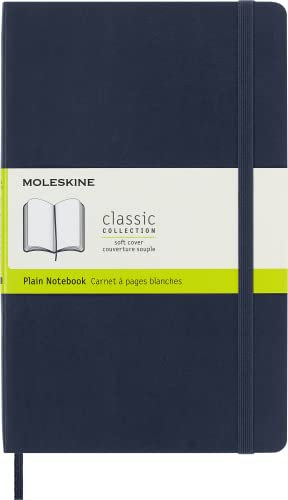 Moleskine Klassisches Notizbuch, Notizbuch mit Weißen Seiten, Weicher Einband und Elastischer Verschluss, Großes Format 13 x 21 cm, Saphirblau, 192 Seiten