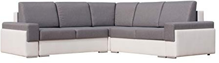 mb-moebel Ecksofa Sofa Eckcouch Couch mit Schlaffunktion und Bettkasten Ottomane L-Form Wohnlandschaft Bruno III (Hellgrau)