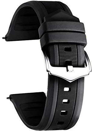 BINLUN Silikon Kautschuk Uhrenarmbänder 12mm-28mm Sportlich und Atmungsaktiv Ersatzarmband Flexibel Bequem für Herren & Damen(Schwarz,22mm)