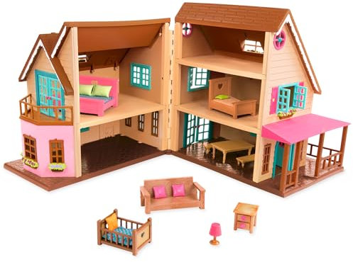 Li’l Woodzeez 20-teiliges Großes 40 cm Haus Set mit Zubehör und 3 Stockwerken – Möbel, LED Lichter und mehr – Spielzeug für Kinder ab 3 Jahren
