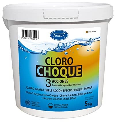 Tamar Cloro Choque 3 Acciones, granulado, recuperador Agua Piscina deteriorada, Alta solubilidad, desinfectante, antialgas y clarificante Grano 5 KG