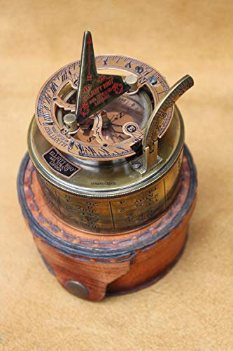 Marine Art Replicas Vintage Messing Sonnenuhr Kompass mit Lederhülle/Richtungsmagnet Kompass für Navigation/Sonnenuhr Taschen-Kompass für Camping, Wandern, Touren