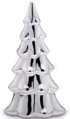 H.Bauer jun. Deko Tannenbaum groß 25 cm - edle Weihnachtsbaum Figur aus Porzellan, silberfarben glänzend & strukturiert, Elegante Winterdeko für Wohnbereich, Festtafel & Ausstellung