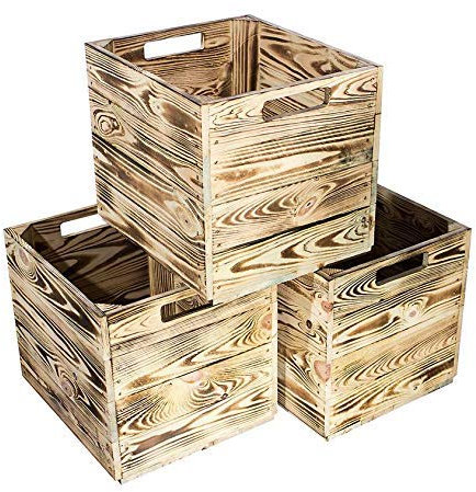 Kontorei geflammte/gebrannte Holzkiste für Kallax Regal 33cm 37,5cm 32,5cm 8er set Obstkiste Kiste Box