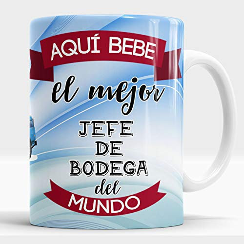 Taza Aquí Bebe el Mejor Jefe de Bodega del Mundo - Taza aqui Bebe un Super Jefe de Bodega - Taza Regalo Original para Jefe de Bodega - Taza de cerámica de 350 ML