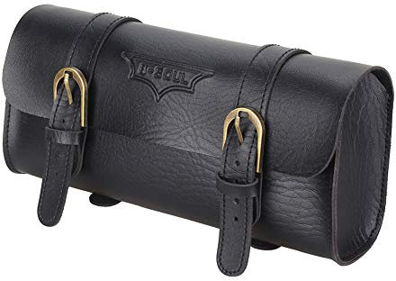 iSpchen Vintage Bike Lenker Tasche Leder Tragbarer Lenker Radfahren Top Tube Bag Großraum Fahrrad Lenkerkorb Schwarz