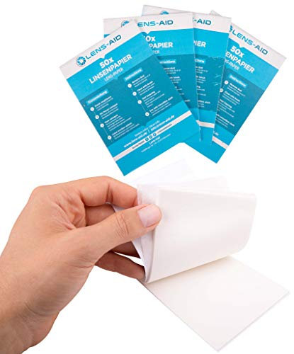 Lens-Aid Lenti Paper (200 Fogli, 4×50) – Carta Pulizia Resistente e Antigraffio per Obiettivi, Filtri, Binocoli | Fusselfrei, Ideale con Liquido Detergente