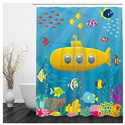 KnSam Duschvorhang, Unterwasser Welt U Boot Badvorhang Für Fenster Polyester Badezimmer Vorhänge Fenster Badezimmer Deko Duschvorhänge 47X71Inch