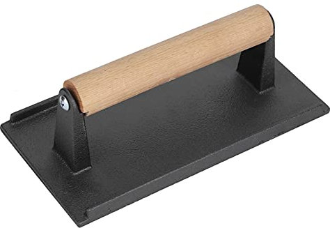 Cast Iron Grill Press, Burger, Bacon Press with Wood Handle for Flat Top, Oven, Griddle and Skillet, 8.3 x 4.1Inch