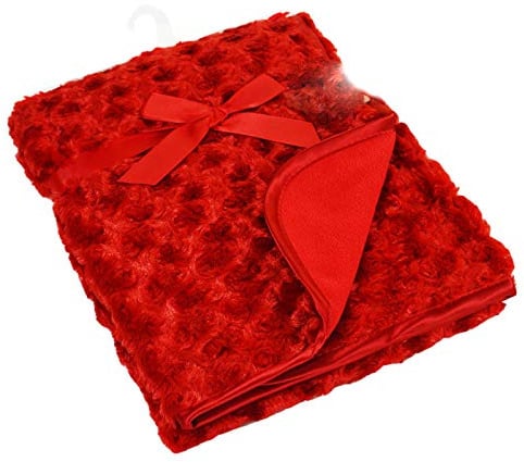 Soft Touch Baby Boys Girls Rosebud Fleece Blanket Wrap Shawl Satin Trim & Fleece Back FBP66 (Red)