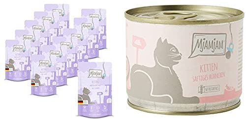 MjAMjAM Quetschie - Kitten vorzügliches Kalb mit Lachsöl 12x125 g, 1er Pack (1 x 1500 g) & Premium Nassfutter für Katzen - Kitten saftiges Hühnchen mit Lachsöl - 6er Pack (6 x 200 g)