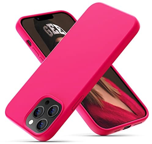 OIIAEE Silicone Case Designed for iPhone 13 Pro Max Case, Ultra Slim Shockproof Protective Liquid Silicone Phone Case with Soft Anti-Scratch Microfiber Lining, 6.7 inch, Hot Pink