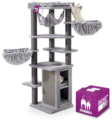 Petrebels Arbre à Chat Ramses 158 cm, Couleur Gris, Design Arbre à Chat avec Double XL Niches de Repos