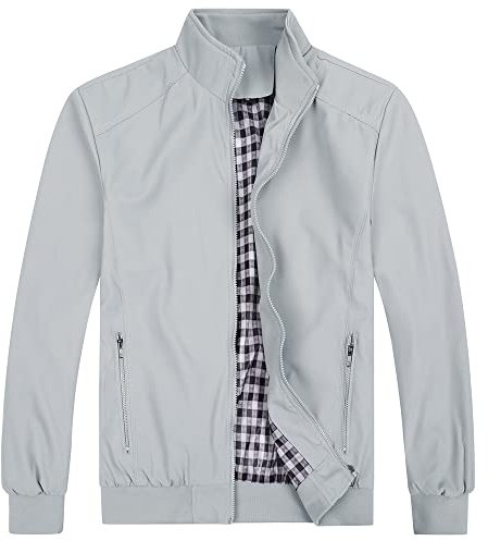 YOUTHUP Blouson Homme Léger Zippé Veste Décontracté à Col Montant Blouson Aviateur Jacket Automne, Gris-B6601, M