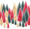 30 Stück Flaschenbürste Bäume Weihnachten, Rot Blau Gelb Miniatur Weihnachtsbaum, Mini Weihnachtsbaum 1,8/2,6/3,4/3,9 Zoll (Rot/blau/beige)