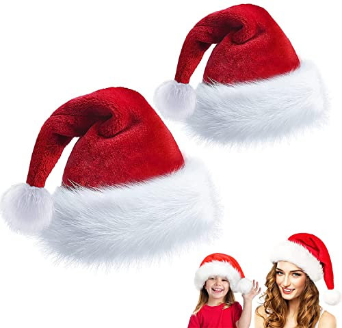 LANMANUO Weihnachtsmütze Kinder Weihnachtsmützen Erwachsene 2 Stück Nikolausmütze Plüsch Christmas Hat Santa Hat Baby Weihnachtsmann Mütze Rot for festliche Partys im neuen Jahr