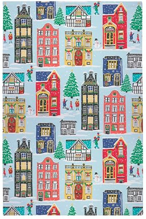 Ulster Weavers - Christmas Town Tea Towel (74 x 48cm) - 100% Cotton - Washable - Christmas Houses Dish Cloths/Dish Towel - Blue Tea Towel with Christma Theme - Christmas Kitchen Accessories & Decor