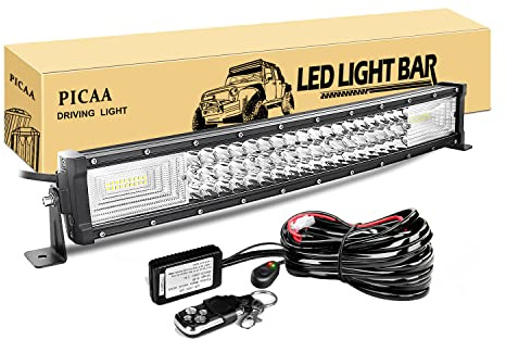 PICAA LED Arbeitsscheinwerfer Bar, 22 Zoll 270W Gewölbt Led Lichtbalken 12V | Mit Fernbedienung Kabelbaum, Drei Reihen, Zusatzscheinwerfer Bar, Für SUV Offroad ATV UTV Traktor 4x4 Auto,6000K,Wasserfest