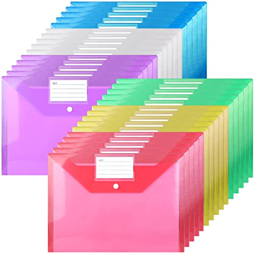 Plastic Wallets - A4 Plastic Folder Popper Wallets A4 Document Wallet with Label Pocket- 30PCS