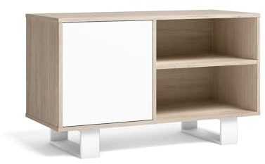 Skraut Home - TV-Schrank 100 mit Tür Links, Wohnzimmer/Esszimmer, Modell Wind, Farbe Eiche, Farbe Weiß, Maße: 95 x 40 x 57 cm Höhe.