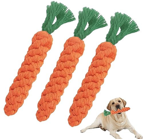 FLOTRUTE 3 Stück Karotte Hundespielzeug, Puppy Karotte Seil Spielzeug Geflochtene, Kauspielzeug für Welpen, Hunespielzeug aus Geflochtenem Seil, Hundespielzeug für Kleine Mittelgroße Welpen