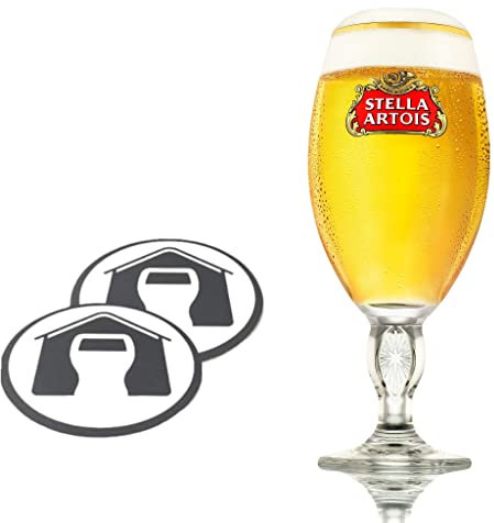 GarageBar | Stella Artois Glass | Stemmed Chalice Beer Glass | Official Merchandise | Comes with 2X Beer Drip Mats (1, Pint/20oz)