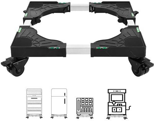 WKKLQ Mini Refrigerator Stand Furniture Dolly Mobile Roller Appliance 4 Lock Double Wheels Mini Refrigerator Stand Adjustable Furniture Washer, Dryer, Refrigerator Etc. (4 double wheels black)