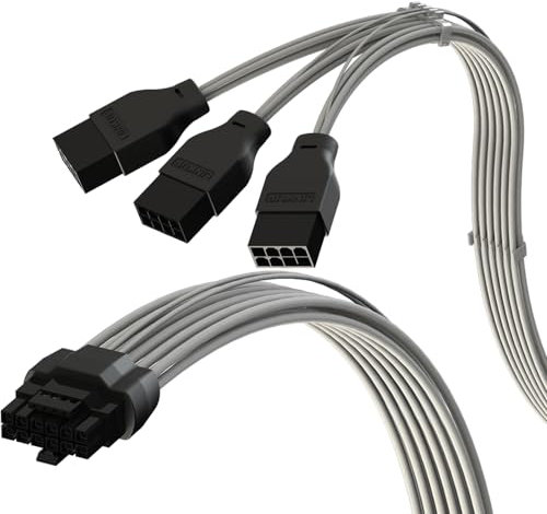 LINKUP - AVA PCIE 5.0 16Pin (12+4) Hochstrom-Stromkabel | 16AWG, Geformter, Gelöteter & Umhüllter Typ | Für 3x8Pin PCIE 4.0 PSU | Kompatibel mit RTX50 RTX40 RTX30 FE GPUs | 40cm Weiß