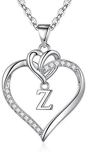 TINGN Halskette Damen Silber Kette mit Buchstaben, CZ Herz Buchstaben Kette Z Damen Intiale Anhänger Kette für Mädchen Frauen Silber Kette mit Buchstaben Teenager Mädchen Geschenke Schmuck Damen Kette