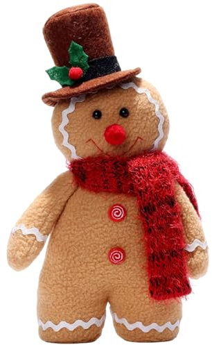 Lebkuchenkissen, Lebkuchenmann-Kissen, Lebkuchen-Plüschfrauentyp, Weihnachten, 30,5 cm, Hut, Cartoon-Lebkuchen-Dekor, niedliche Vliesharz-Lebkuchen-Weihnachtsdekoration, Geschenk für Kinder