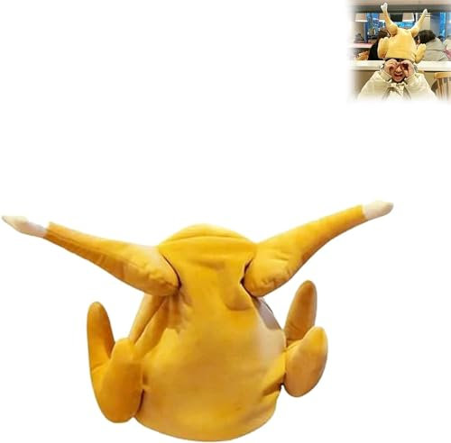 Figskey Brathähnchen-Hut – witziges Geschenk – bewegliche Beine, lustiger Plüsch-Hut, Truthahn-Thanksgiving-Hut, Partygeschenk (1 Stück (es gibt Lieder)