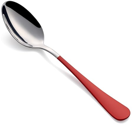 Onlycooker Red Dinne spoons Set 24 Piece,Red Handle Silverware Spoon 18/0 Stainless Steel Flatware Bulk Spoon,7.1-inch Dessert Spoons Sets Table Spoon Set of 24,Mirror Finished Dishwasher Safe