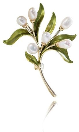 Femmes broche d'eau douce perle naturelle broche branche d'olivier, broche de feuille verte simple et élégante
