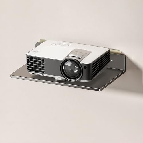 LNGFSH Projektor Regal, Multimedia Regal Wandregal für TV Box/Router/Kabel-Boxen/Hi-Fi Receiver/DVD-Player/Blu-Ray Player/TV Zubehör, Aluminium Ablage für Elektronik, Wand Halterung (Grau,26cm)